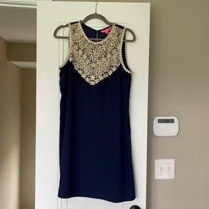 Lilly Pulitzer Nala Shift Dress, Navy & Gold Lace, Size 8, EUC.
